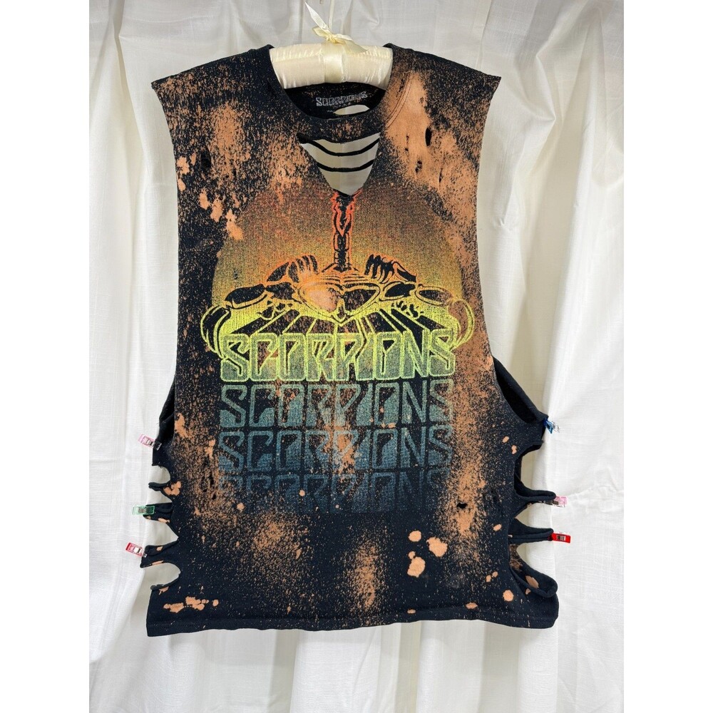 One of a Kind Custom Bleached Scorpions Band Tee Distressed Cutout Muscle Shirt